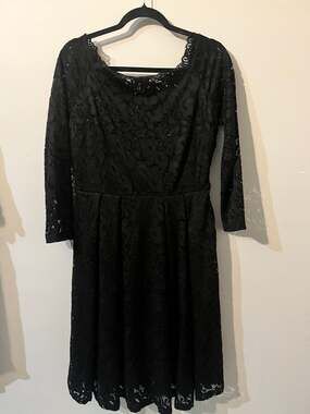 09-0160 Miss May Retro Gorgeous City Black Floral Lace A-Line Midi Dress, Size X